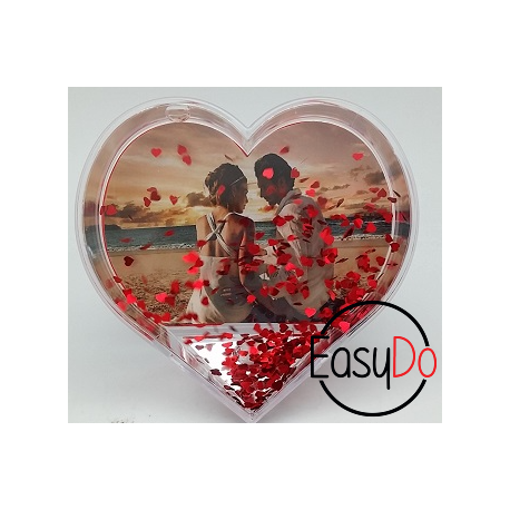 CUORE PORTAFOTO CON CUORICINI FLUTTUANTI ROSSI