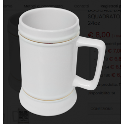 BOCCALE DA BIRRA BIANCO MANICO SQUADRATO CON BORDINO DORATO 24oz