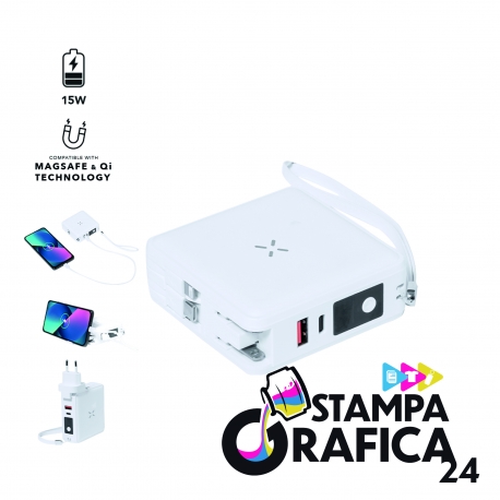 Adattatore Viaggio Multifunzione Joks Caricatore Wireless 15W. Magnetico. Power Bank 10000 mAh